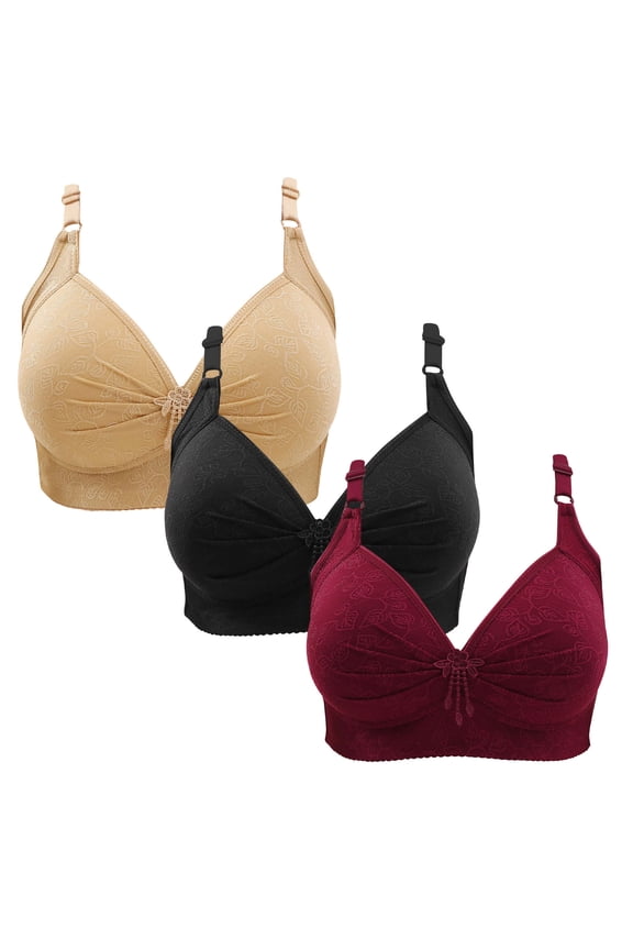 3 Packs Womens Wireless Bras BC Cup Push Up Bra for Women Padded Full Coverage Comfortable Underwear Bralettes