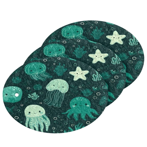 3 Packs of Wood Pulp Cotton Dishwashing Sponge 3.54x2.56 Inch Dishwashing Sponge Household Cleaning Sponge Kitchen Utensils Clean Use Adorable Ocean Octopus