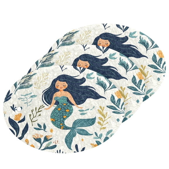 3 Packs Of Wood Pulp Cotton Dishwashing Sponge 3.54x2.56 Inch Dishwashing Sponge Household Cleaning Sponge Kitchen Utensils Clean Use Beautiful Cartoon Mermaid