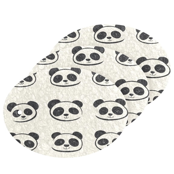 3 Packs Of Wood Pulp Cotton Dishwashing Sponge 3.54x2.56 Inch Dishwashing Sponge Household Cleaning Sponge Kitchen Utensils Clean Use Cartoon Cute Panda Face Seamless