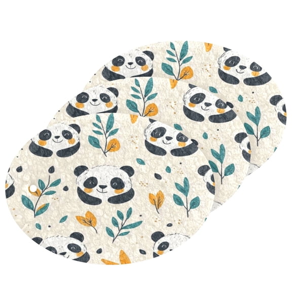 3 Packs Of Wood Pulp Cotton Dishwashing Sponge 3.54x2.56 Inch Dishwashing Sponge Household Cleaning Sponge Kitchen Utensils Clean Use Cartoon Cute Panda Seamless
