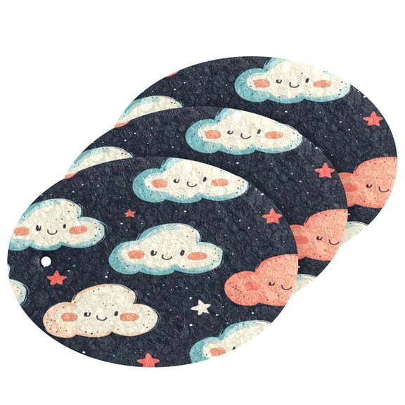 3 Packs Of Wood Pulp Cotton Dishwashing Sponge 3.54x2.56 Inch Dishwashing Sponge Household Cleaning Sponge Kitchen Utensils Clean Use Cartoon Cute Smile Cloud
