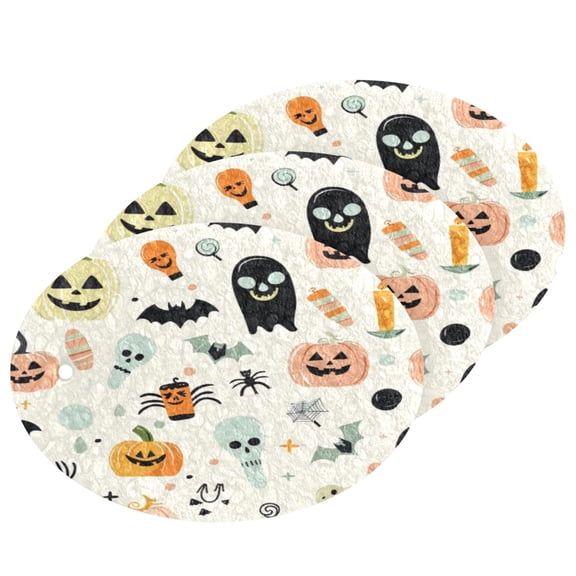 3 Packs Of Wood Pulp Cotton Dishwashing Sponge 3.54x2.56 Inch Dishwashing Sponge Household Cleaning Sponge Kitchen Utensils Clean Use Cartoon Halloween Elements1