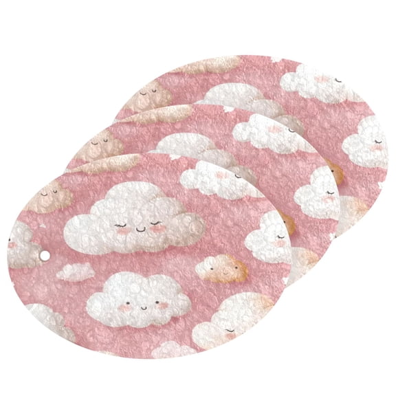3 Packs Of Wood Pulp Cotton Dishwashing Sponge 3.54x2.56 Inch Dishwashing Sponge Household Cleaning Sponge Kitchen Utensils Clean Use Cartoon Pink Smile Cloud