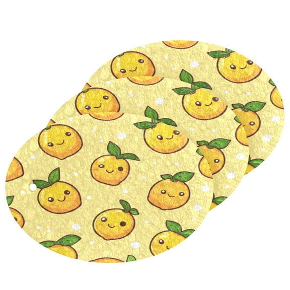 3 Packs Of Wood Pulp Cotton Dishwashing Sponge 3.54x2.56 Inch Dishwashing Sponge Household Cleaning Sponge Kitchen Utensils Clean Use Cartoon Smile Lemon