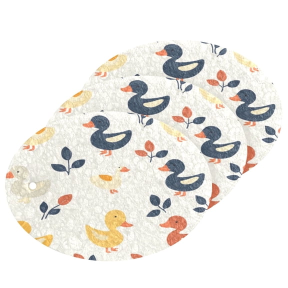 3 Packs Of Wood Pulp Cotton Dishwashing Sponge 3.54x2.56 Inch Dishwashing Sponge Household Cleaning Sponge Kitchen Utensils Clean Use Colorful Cartoon Cute Duckling