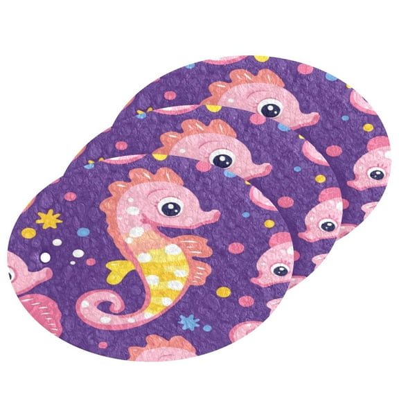 3 Packs Of Wood Pulp Cotton Dishwashing Sponge 3.54x2.56 Inch Dishwashing Sponge Household Cleaning Sponge Kitchen Utensils Clean Use Cute Cartoon Seahorse
