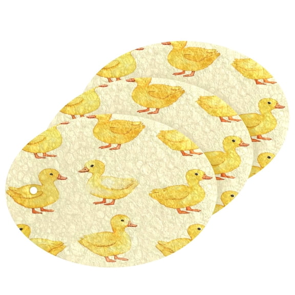 3 Packs Of Wood Pulp Cotton Dishwashing Sponge 3.54x2.56 Inch Dishwashing Sponge Household Cleaning Sponge Kitchen Utensils Clean Use Cute Duck Cartoon