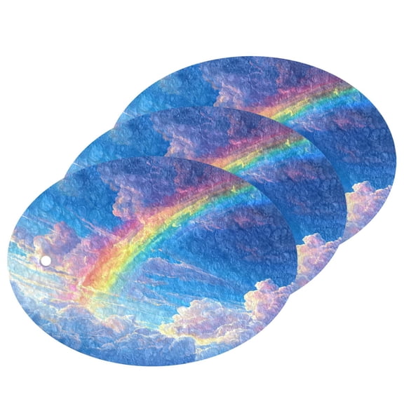 3 Packs Of Wood Pulp Cotton Dishwashing Sponge 3.54x2.56 Inch Dishwashing Sponge Household Cleaning Sponge Kitchen Utensils Clean Use Picturesque Rainbow Cloud