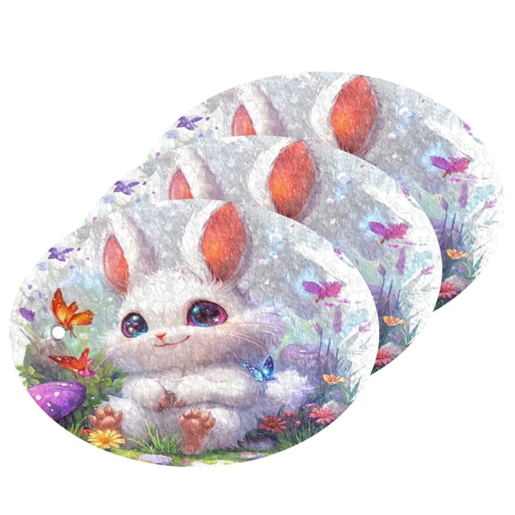 3 Packs Of Wood Pulp Cotton Dishwashing Sponge 3.54x2.56 Inch Dishwashing Sponge Household Cleaning Sponge Kitchen Utensils Clean Use Smiling Cartoon Rabbit