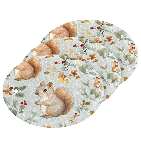 3 Packs Of Wood Pulp Cotton Dishwashing Sponge 3.54x2.56 Inch Dishwashing Sponge Household Cleaning Sponge Kitchen Utensils Clean Use Squirrels and Leaves