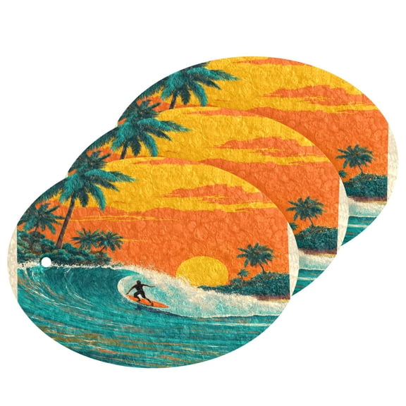 3 Packs of Wood Pulp Cotton Dishwashing Sponge 3.54x2.56 Inch Dishwashing Sponge Household Cleaning Sponge Kitchen Utensils Clean Use Surfers Ride Ocean Waves