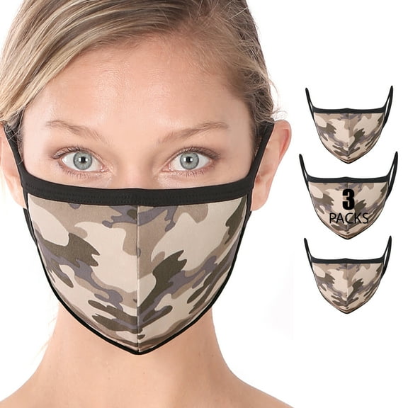3 Packs of Camouflage Print Fashion Washable Adults Unisex One Size Face Covering Mask - Dusty Camouflage (3 Packs)