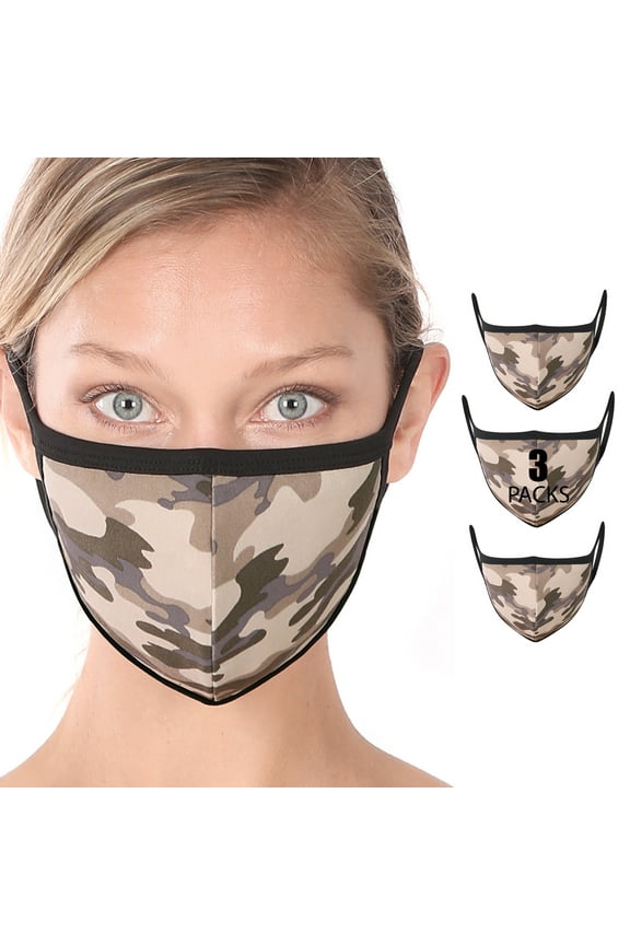 3 Packs of Camouflage Print Fashion Washable Adults Unisex One Size Face Covering Mask - Dusty Camouflage (3 Packs)