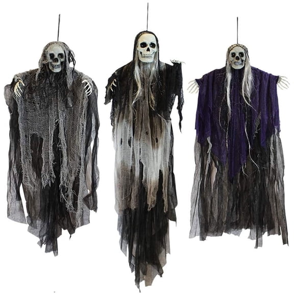 3 Packs of Hanging Halloween Skeleton Ghost Decorations, Grim Reaper for Best Halloween Outdoor Decorations