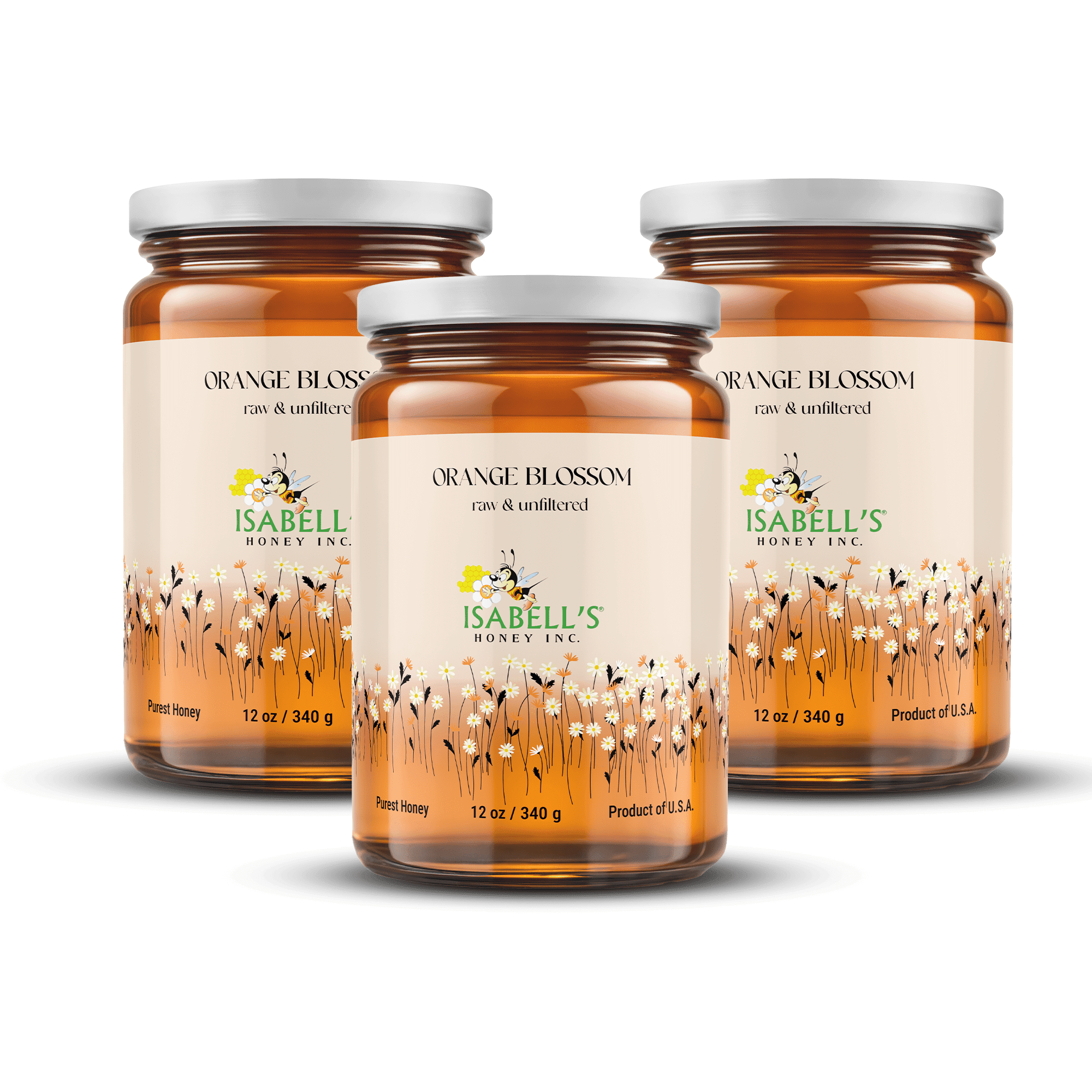 3 Packs of Orange Blossom - Natural Honey 12 oz Each