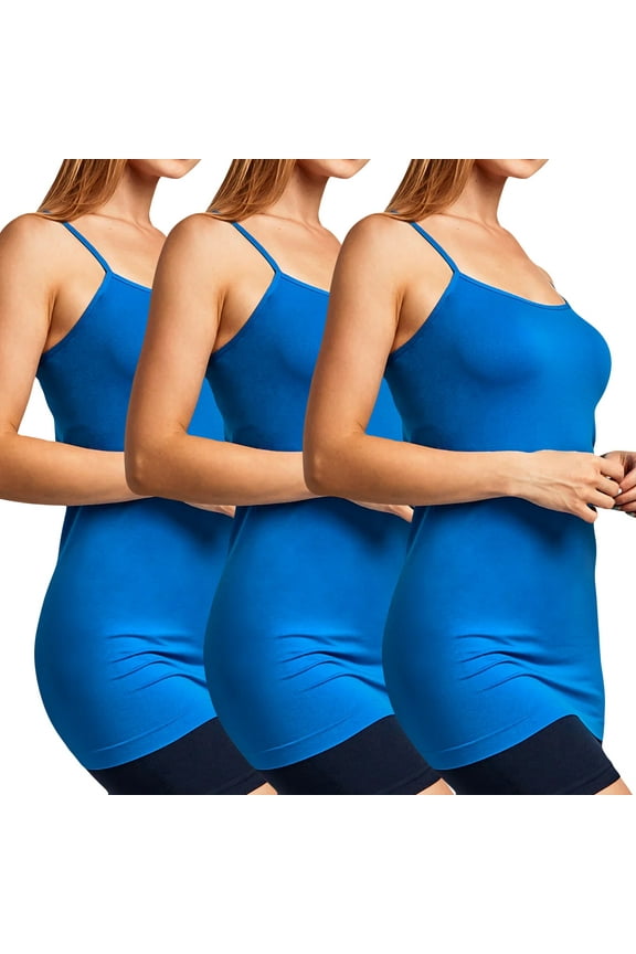 3 Packs of Sofra Women's Scoop Neck Adjustable Spaghetti Strap Seamless One Size Long Camisole Tank Top