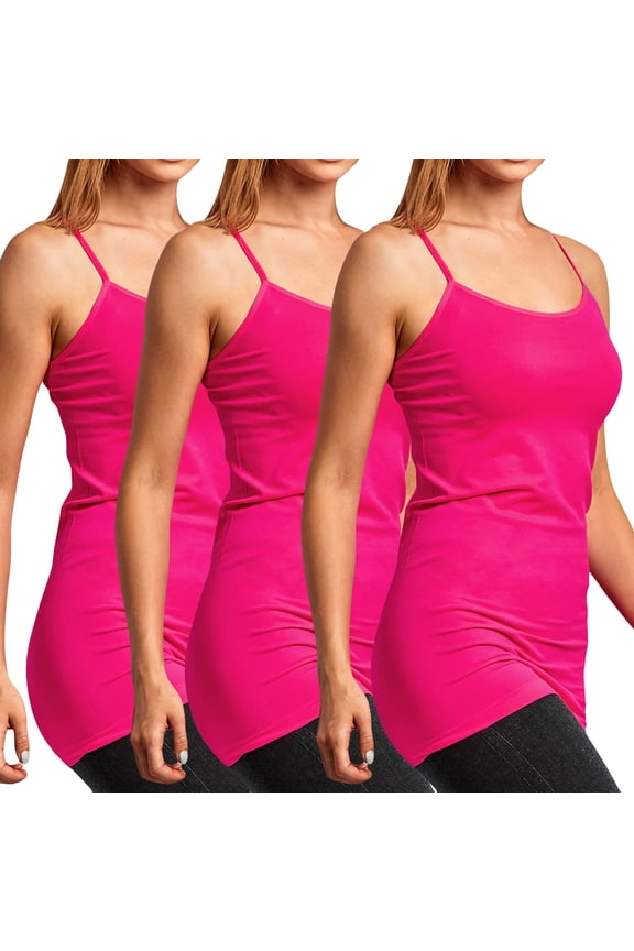 3 Packs of TheLovely Women's Scoop Neck Adjustable Spaghetti Strap Seamless One Size Long Camisole Tank Top (3Pink Lemon)