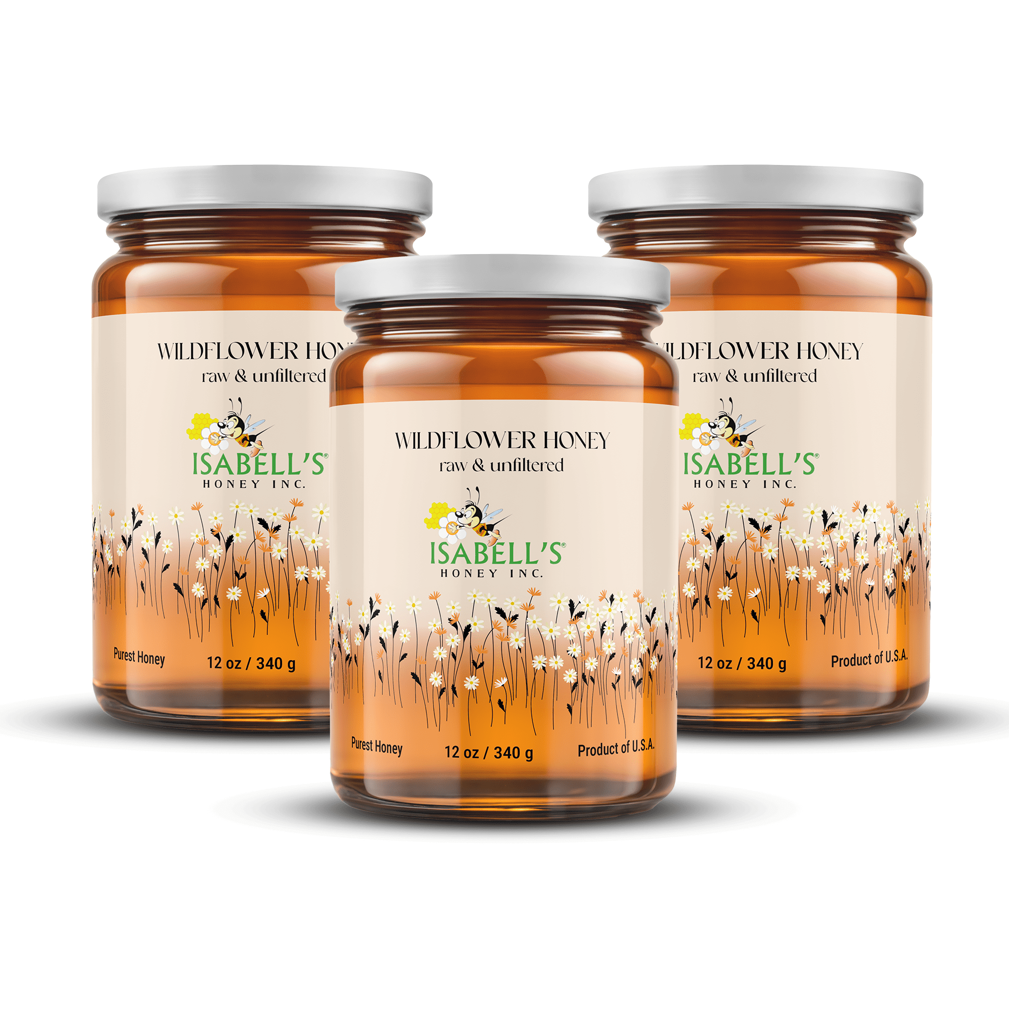 3 Packs of Wildflower Honey - 100% Natural Honey (12 Oz Each)
