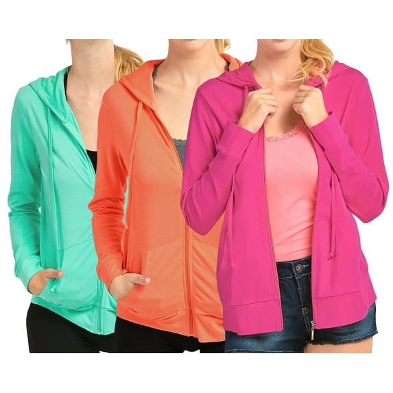 3 Packs of Women's Lightweight Cotton Blend Long Sleeve Zip Up Thin Hoodie Jacket