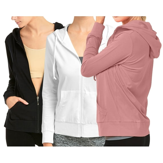 3 Packs of Women's Lightweight Cotton Blend Long Sleeve Zip Up Thin Hoodie Jacket