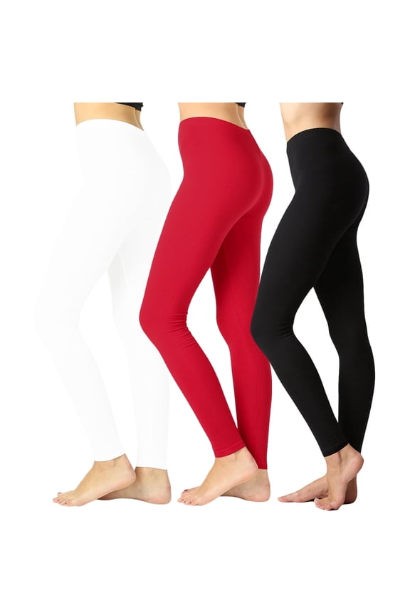 3 Packs of Zenana Women Premium Cotton High Waist Full Ankle Length Leggings