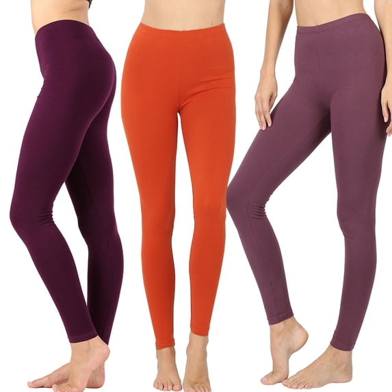 3 Packs of Zenana Women Premium Cotton High Waist Full Ankle Length Leggings