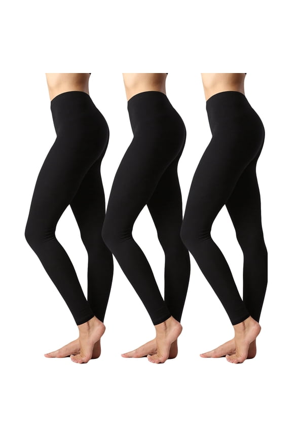 3 Packs of Zenana Women Premium Cotton High Waist Full Ankle Length Leggings