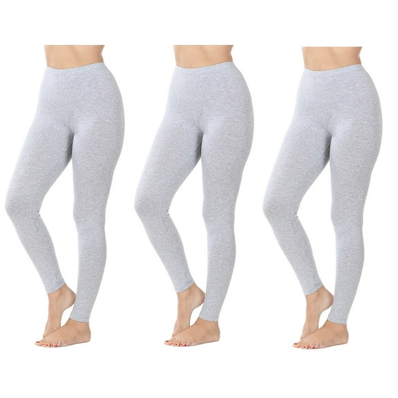 3 Packs of Zenana Women Premium Cotton High Waist Full Ankle Length Leggings