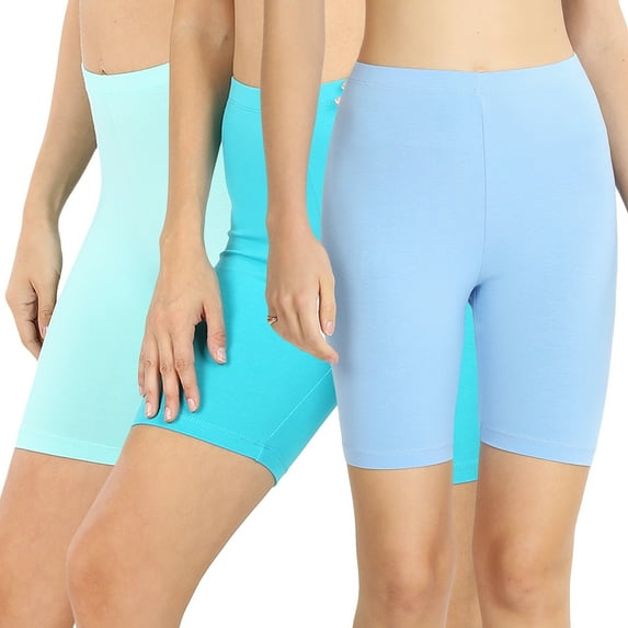3 Packs of Zenana Womens & Plus Soft Cotton Stretch Mid Thigh Length Fitness Sport Biker Shorts
