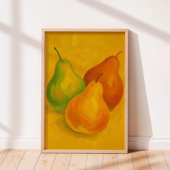 3 Painted Pears Kitchen Wall Art, Aesthetic Wall Art Vintage Trendy Home Decor, Apartment Decor, Colorful Home Decor Unframed Paper Print