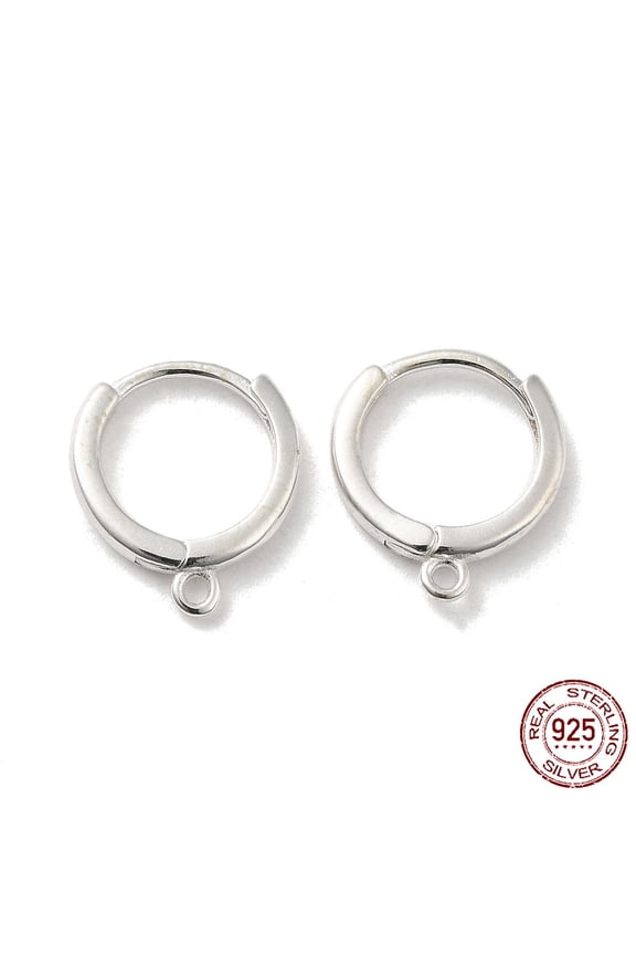 3 Pair 925 Sterling Silver Huggie Hoop Earring Findings with Loops with S925 Stamp Silver 19 Gauge 14x12.5x1.6mm Hole: 1.2mm Pin: 0.9mm
