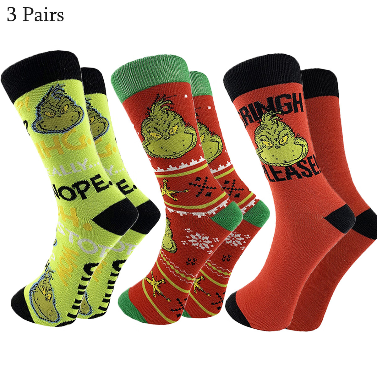 3 Pair Adult Cartoon Christmas Slipper Socks Grinch Thick Warm Sleeping