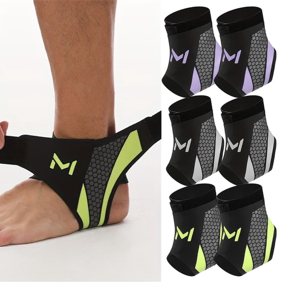 3 Pair Ankle Brace Compression Support Stabilizer for Adults, Ankle Support with Adjustable Wrap for Sports Training & Daily, Breathable Neoprene Sleeve Sports Brace, Lightweight - Green+Purple+Gray
