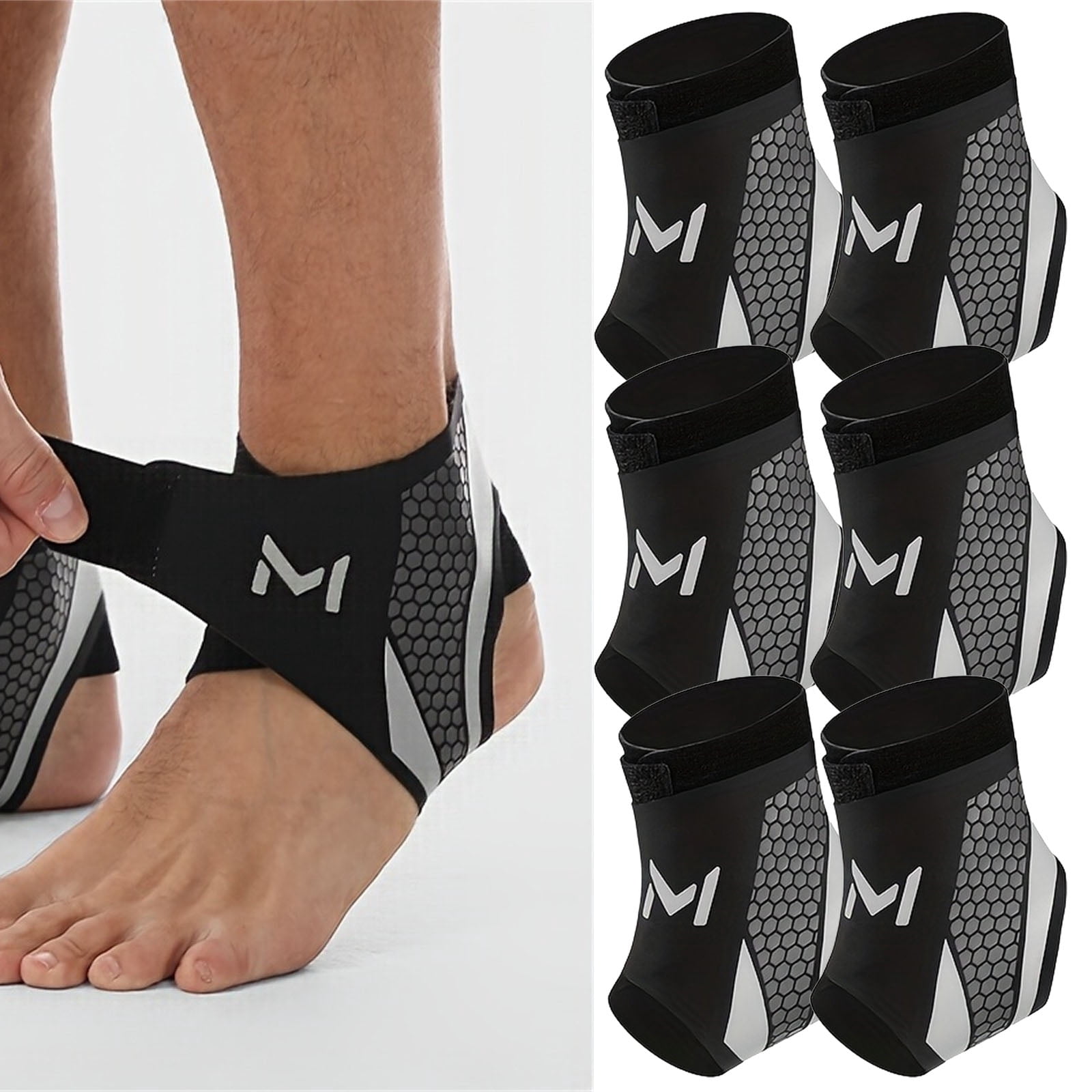 3 Pair Ankle Brace Compression Support Stabilizer for Men Women, Ankle Support with Adjustable Wrap for Sports Training & Daily Activity, Breathable Neoprene Sleeve Sports Brace, Lightweight - Gray
