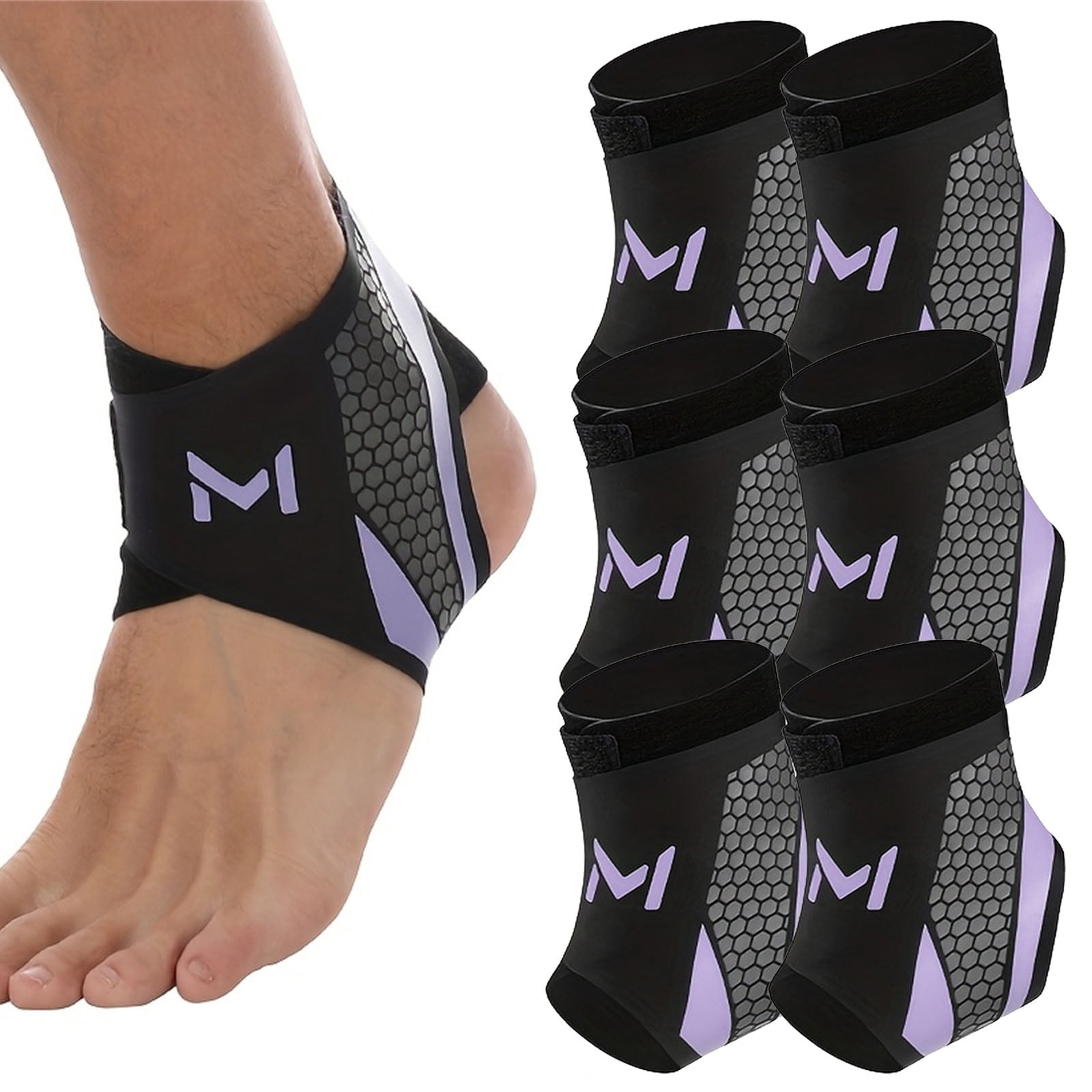 3 Pair Ankle Brace Compression Support Stabilizer for Men Women, Ankle Support with Adjustable Wrap for Sports Training & Daily Activity, Breathable Neoprene Sleeve Sports Brace, Lightweight - Purple