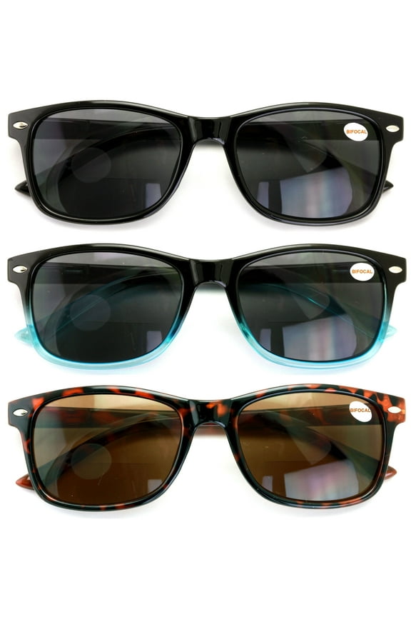 3 Pair Bifocal Sunglasses Readers For Men Women - Outdoor Bi-focal Reading Glasses 2.50