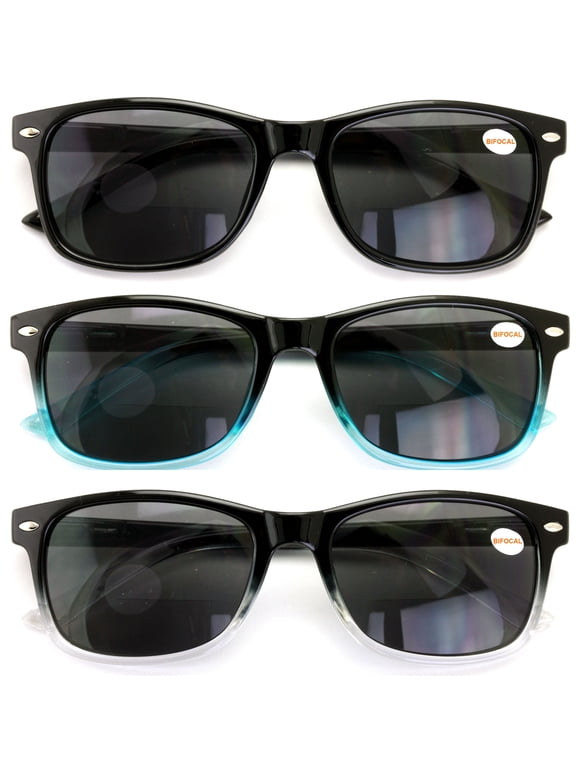 3 Pair Bifocal Sunglasses Readers For Men Women - Outdoor Bi-focal Reading Glasses +2.50