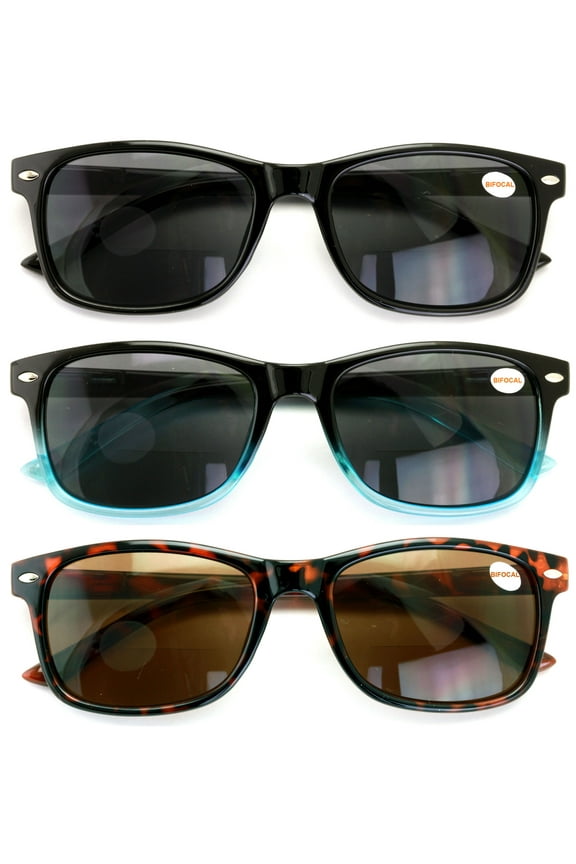 3 Pair Bifocal Sunglasses Readers For Men Women - Outdoor Bi-focal Reading Glasses 3.50