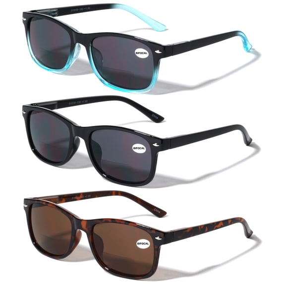 3 Pair Bifocal Sunglasses Readers For Men Women - Outdoor Bi-focal Reading Glasses UV400 Protection +1.75