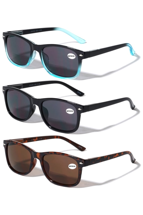 3 Pair Bifocal Sunglasses Readers For Men Women - Outdoor Bi-focal Reading Glasses UV400 Protection +2.50