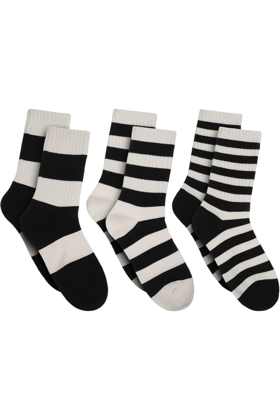 3 Pair Black and White Striped Socks, Striped Goth Socks for Women, Crew Black and White Socks for Women, Cute Casual Sock for Daily