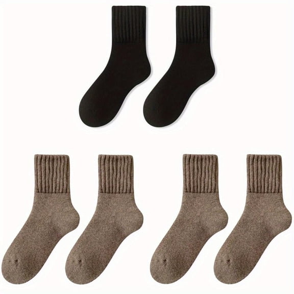 3 Pairs Women's Winter Boots Socks Thick Warm Cozy Crew Socks Solid Color Gifts