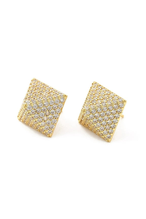 3 Pair Clear Cubic Zirconia Pyramid Stud Earrings Brass Jewelry for Women Cadmium Free Lead Free Real 18K Gold Plated 14.5x14.5mm Pin: 0.9mm