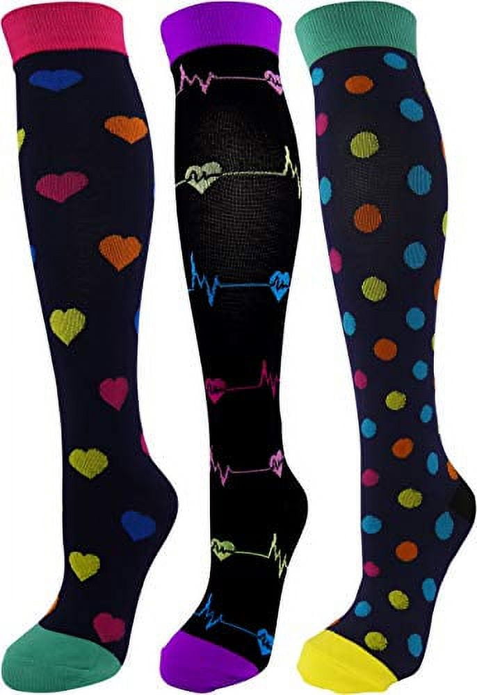 3 Pair Colorful Moderate Graduated Compression Socks 15-20 mmHg. Nurses ...
