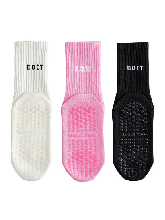 3 Pair Combo Sale Anti Slip Crew Socks with Grip Soles and Ribbed Cuffs in Multiple Color Options - 3 pcs-A