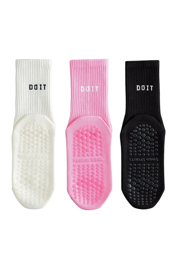 3 Pair Combo Sale Anti Slip Crew Socks with Grip Soles and Ribbed Cuffs in Multiple Color Options - 3 pcs-A