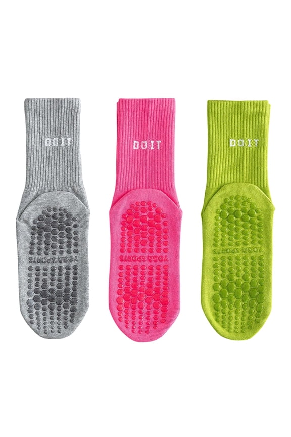 3 Pair Combo Sale Anti Slip Crew Socks with Grip Soles and Ribbed Cuffs in Multiple Color Options - 3 pcs-B