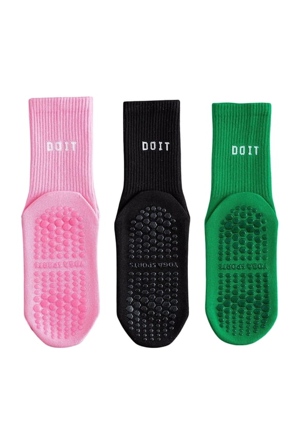3 Pair Combo Sale Anti Slip Crew Socks with Grip Soles and Ribbed Cuffs in Multiple Color Options - 3 pcs-D