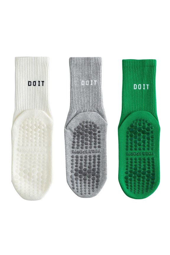 3 Pair Combo Sale Anti Slip Crew Socks with Grip Soles and Ribbed Cuffs in Multiple Color Options - 3 pcs-F